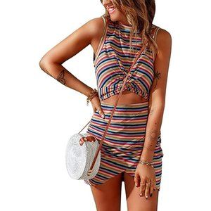 Acelitt Women's 2023 Summer Sleeveless Hollow Out Twist Bodycon Dress Wrap Slim